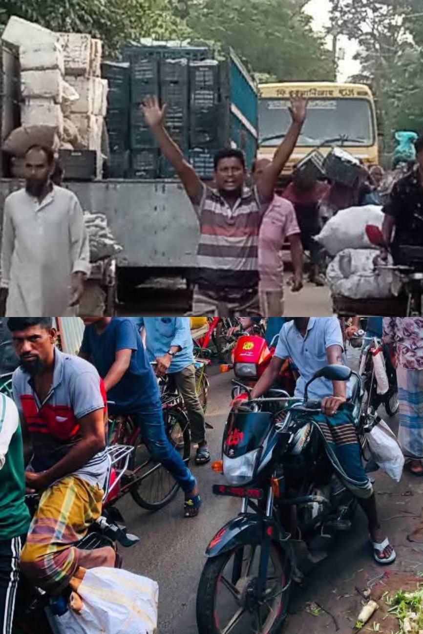 কয়রায় ব্যস্ত সড়কের দুপাশে কাঁচামালের আড়ৎ; পন্য পরিবহনে তীব্র যানজট